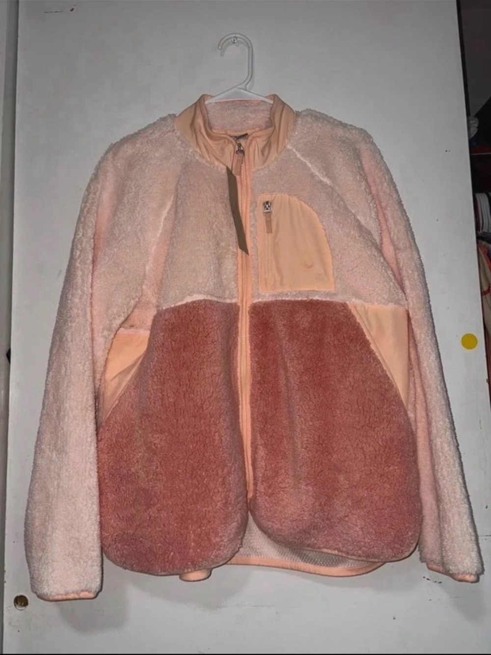 Sweaty Betty Two-Tone Teddy Fleece Jacket in Light Pink & Rust